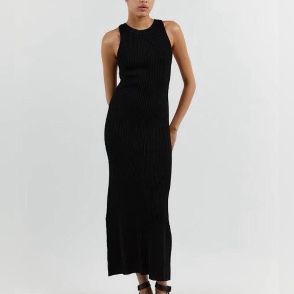 DISSH Ribbed Tank Top Maxi Dress Back Slit Sleeveless Bodycon Classic Size M